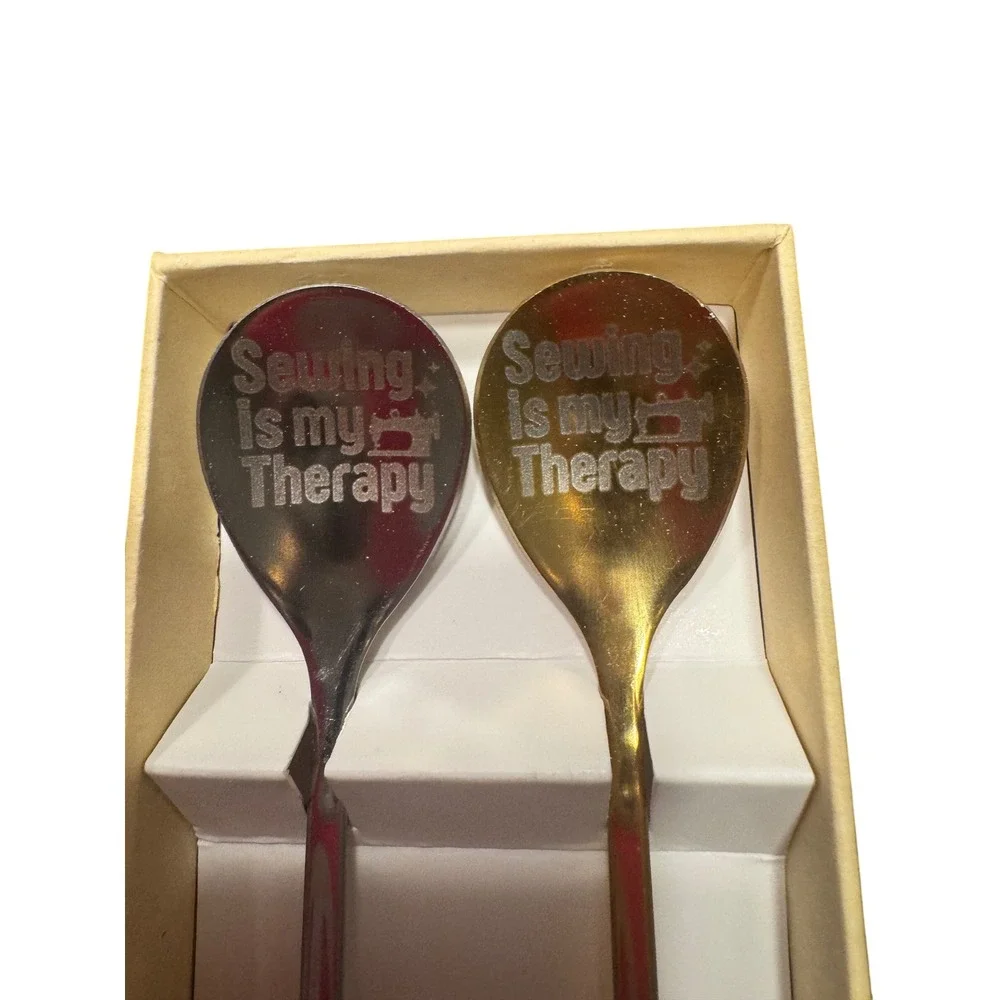 Sewing is My‎ Therapy Spoons Set Stainless Steel Engraved Spoons Gift